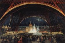Fête de nuit à l'Exposition universelle de 1889, sous la tour Eiffel, c. 1889. Creator: Roux, George (1853-1929)