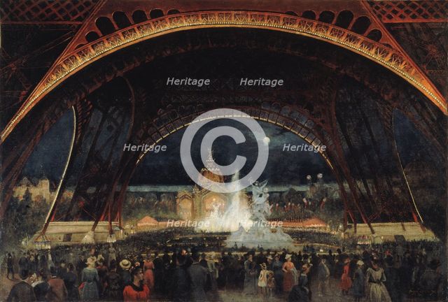 Fête de nuit à l'Exposition universelle de 1889, sous la tour Eiffel, c. 1889. Creator: Roux, George (1853-1929).