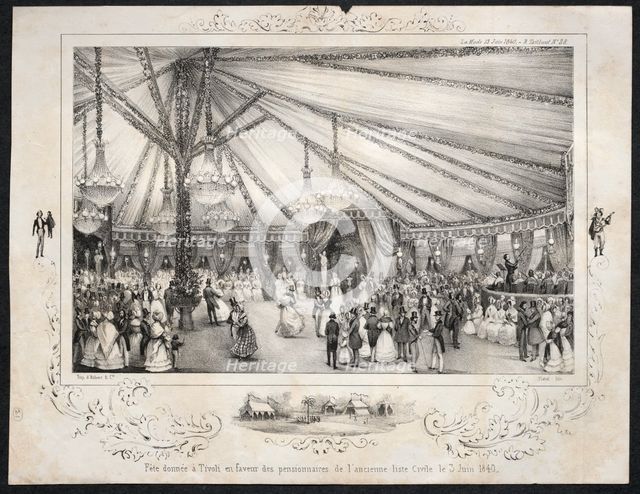 Fête donnée à Tivoli en faveur des pensionnaires de lancienne liste civile le 3 Juin 1840, 1840. Creator: Jules Platier (French).