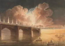 Fête pour la Paix Générale donnée à Paris le 18 Brumaire. Pont et Place de la Concorde., 1801-2. Creators: Francesco Piranesi, Jean François Sablet