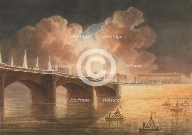 Fête pour la Paix Générale donnée à Paris le 18 Brumaire. Pont et Place de la Concorde., 1801-2. Creators: Francesco Piranesi, Jean François Sablet.