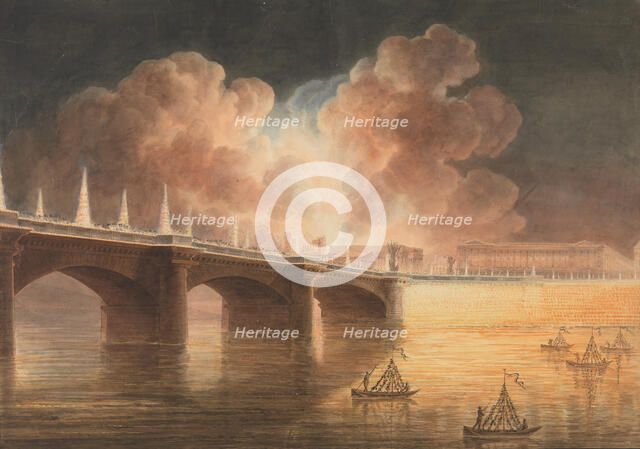 Fête pour la Paix Générale donnée à Paris le 18 Brumaire. Pont et Place de la Concorde., 1801-2. Creators: Francesco Piranesi, Jean François Sablet.