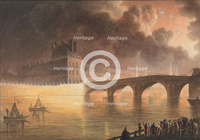 Fête pour la Paix Générale donnée à Paris le 18 Brumaire. Pont Royal, 1801-2. Creators: Francesco Piranesi, Jean François Sablet.
