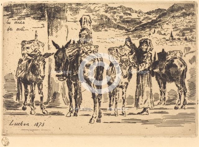 Feuilles d'Anes du Midi (Sheet of Donkeys from the South), 1873. Creator: Felix Hilaire Buhot.