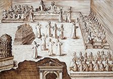 Feast in Alexandrovskaya village. Published by Jacob Ulfeldt, Second half of the16th cen