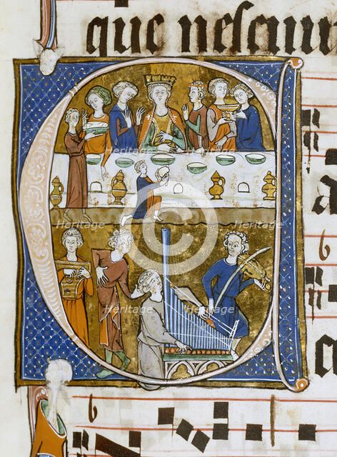 Feasting and musicians, 1290. Creator: Unknown.