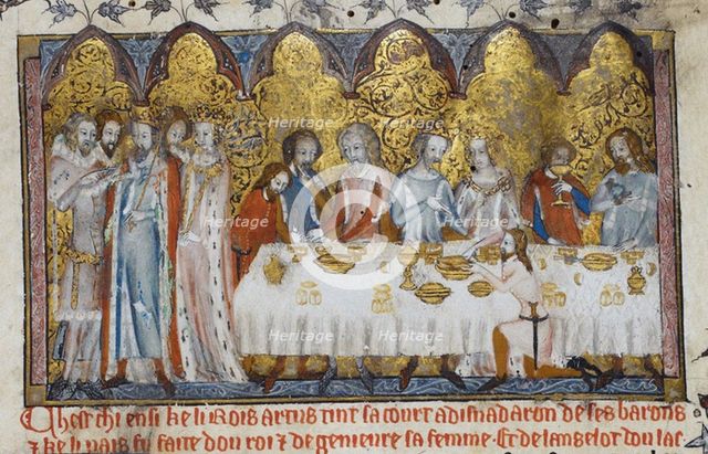 Feasting at King Arthur's Court, 13th century. Artist: Anonymous  