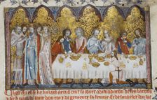 Feasting at King Arthur's Court, 13th century. Artist: Anonymous