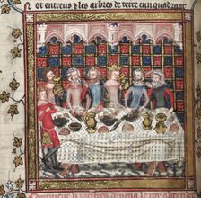 Feasting in Oxford (A cycle of Alexander romances), ca 1400. Artist: Anonymous