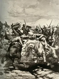 Fearless Cossacks Sabre and Put to Flight Hungarian Hussars 1916. Creator: Unknown