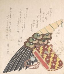 Feather-Brush and Doran (a Kind of Medicine Case) with a Netsuke of a Rat, probab..., probably 1816. Creator: Totoya Hokkei