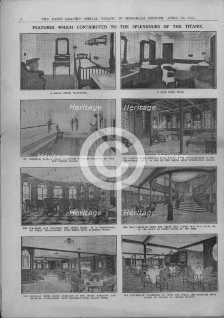 'Features which Contributed to the Splendours of the Titanic', April 20, 1912. Creator: Unknown.