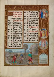 February Calendar Page: Working in a Vineyard: Pisces; Spinola Hours, about 1510-1520. Creator: Workshop of the Master of James IV of Scotland