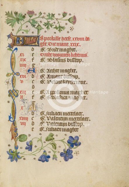 February Calendar Page; Book of Hours, after 1460. Creator: Unknown.