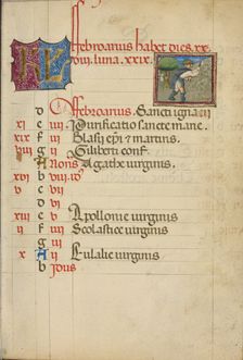 February Calendar Page; Hoeing; Book of Hours, about 1460. Creator: Unknown