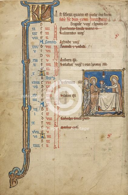 February Calendar Page; Presentation in the Temple; Psalter, mid-1200s. Creator: Unknown.