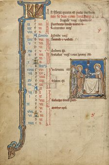 February Calendar Page; Presentation in the Temple; Psalter, mid-1200s. Creator: Unknown