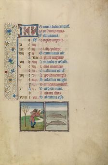 February Calendar Page: Pruning Trees: Pisces; Arenberg Hours, early 1460s. Creator: Workshop of Willem Vrelant