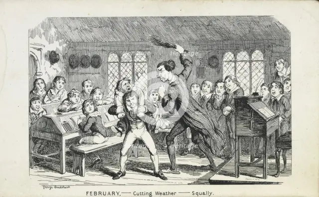 February - Cutting Weather - Squally, 1835-1853. Creator: George Cruikshank.