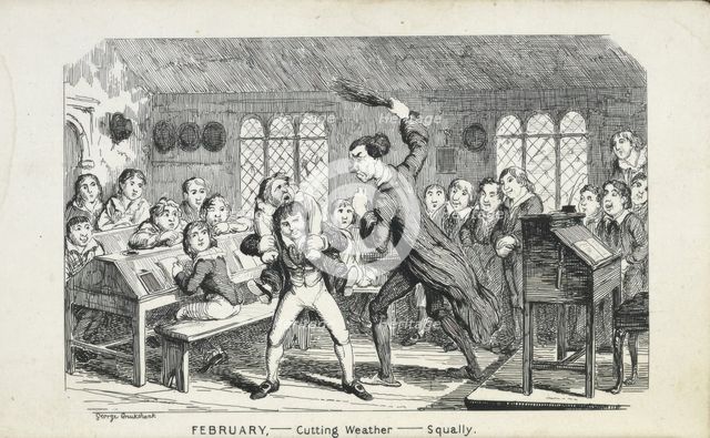 February - Cutting Weather - Squally, 1835-1853. Creator: George Cruikshank.
