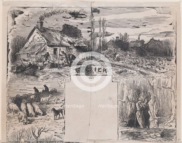 February from Album of Rustic Subjects, 1859. Creator: Charles Emile Jacque.