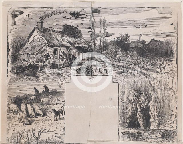 February from Album of Rustic Subjects, 1859. Creator: Charles Emile Jacque.