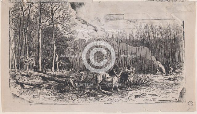 February from Album of Rustic Subjects, 1859. Creator: Charles Emile Jacque.