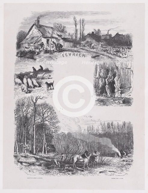 February from Album of Rustic Subjects, 1859. Creator: Jacques-Adrien Lavieille.