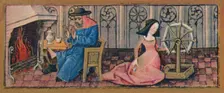 February - spinning, late 15th century, (1939). Creator: Robinet Testard