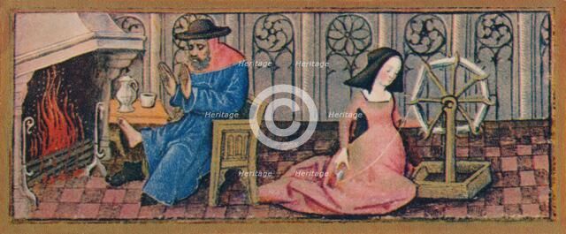 February - spinning, late 15th century, (1939). Creator: Robinet Testard.