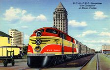 FEC Railway streamliner train The Champion at Miami, Florida, USA, 1940