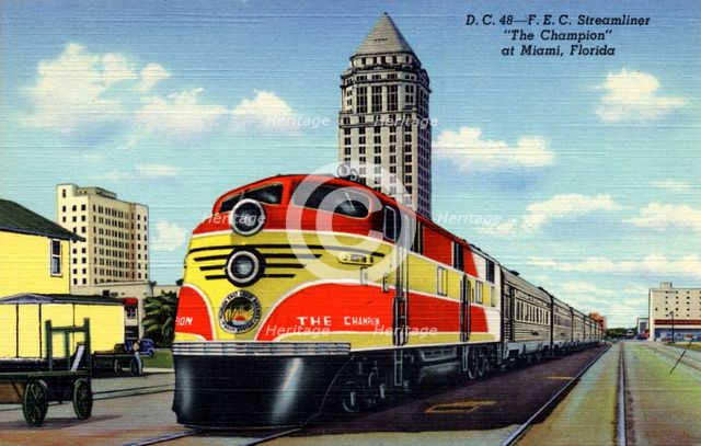 FEC Railway streamliner train 'The Champion', at Miami, Florida, USA, 1940. Artist: Unknown
