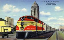 FEC Railway streamliner train The Champion at Miami, Florida, USA, 1940