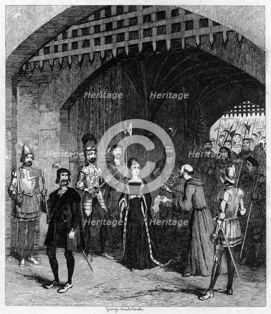 Feckenham offering Lady Jane Grey a pardon on her way to trial, 1553 (1840). Artist: George Cruikshank