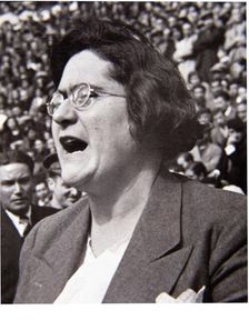 Federica Montseny (1905-1994), Spanish anarchist leader, during a miting in Barcelona