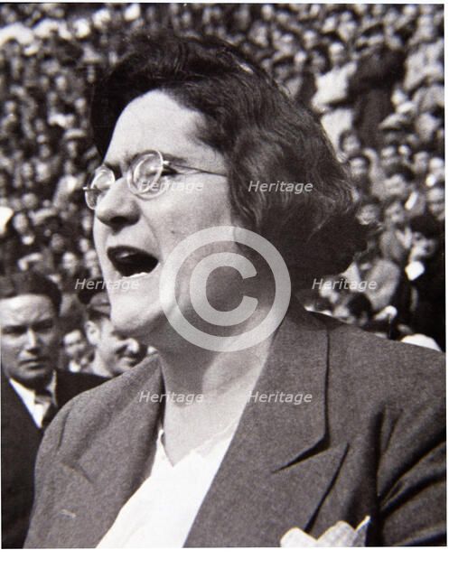 Federica Montseny (1905-1994), Spanish anarchist leader, during a miting in Barcelona.