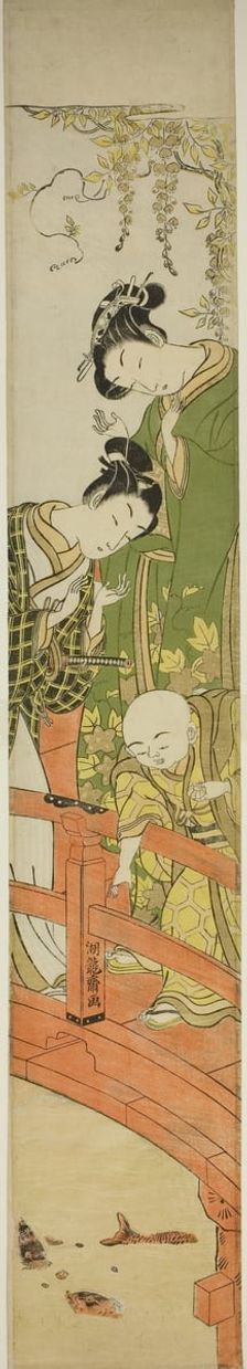 Feeding the Carp at Kameido, c. 1771. Creator: Isoda Koryusai