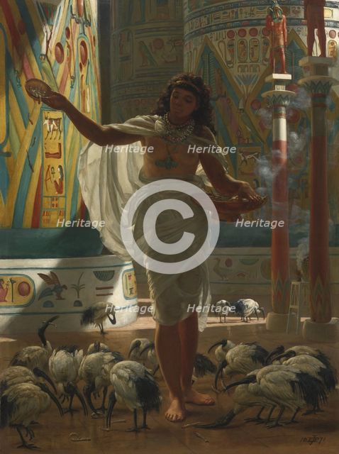 Feeding the Sacred Ibis in the Halls of Karnak, 1871. Artist: Poynter, Edward John (1836-1919)