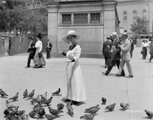 Feeding the pigeons, Boston Common, possibly 1911 or 1912. Creator: William H. Jackson