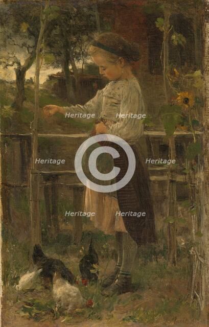 Feeding Chickens, 1866. Creator: Jacob Henricus Maris.