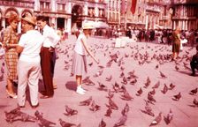 Feeding pigeons, St Mark's Square, Venice, Italy, c1955. Creator: Arthur Charles Kirby Ware