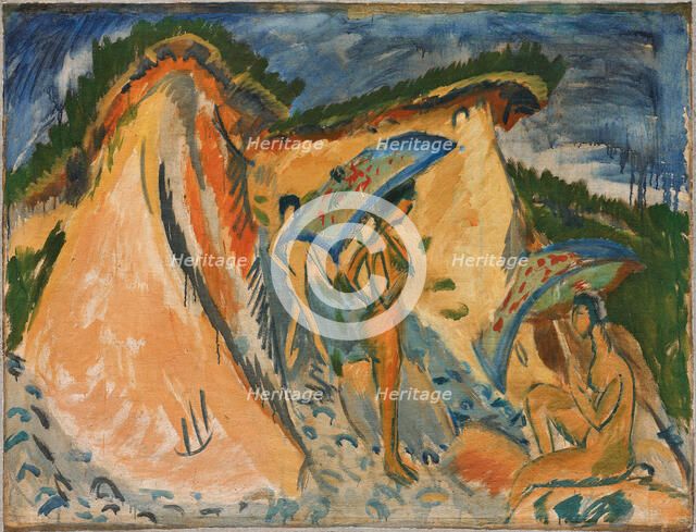 Fehmarn Dunes With Bathers Under Japanese Umbrellas, 1913.