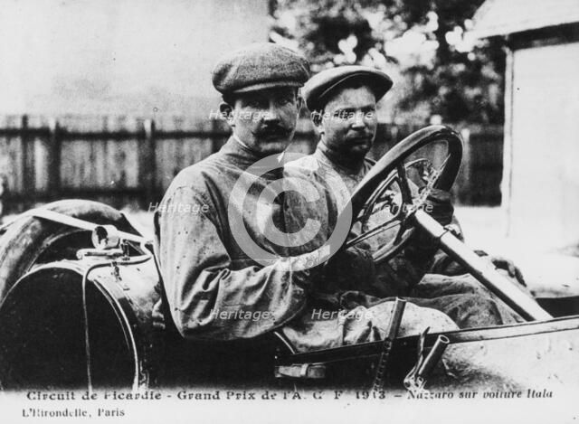 Felice Nazzaro behind the wheel of an Itala, French Grand Prix, Amiens, 1913. Artist: Unknown