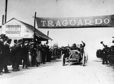 Felice Nazzaro in a Fiat winning the Targo Florio race, Sicily, 1907