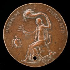 Felicitas Seated, Holding Ears of Corn and Waving Cornucopiae [reverse], 1494 or before. Creator: Adriano Fiorentino