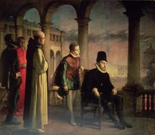 Felipe II witnessing an act of faith, preserved painting at the Central University of Barcelona b…