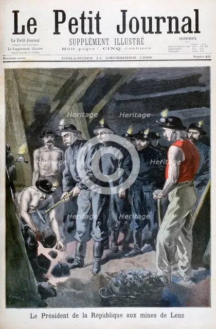 Felix Faure, President of the Republic, in the Mines at Lens, 1898. Creators: F Meaulle, Oswaldo Tofani.