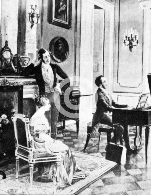 Felix Mendelssohn (1809-1847), performing for Queen Victoria and Prince Albert at Buckingham Palace. Creator: Unknown.