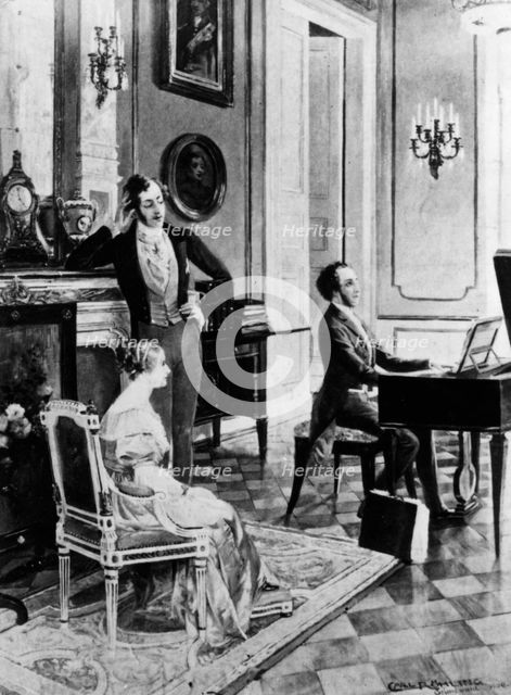Felix Mendelssohn (1809-1847), performing for Queen Victoria and Prince Albert at Buckingham Palace. Creator: Unknown.