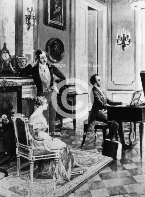 Felix Mendelssohn (1809-1847), performing for Queen Victoria and Prince Albert at Buckingham Palace. Artist: Unknown